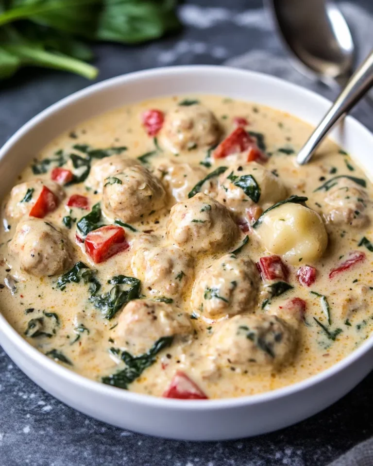 Slow Cooker Tuscan Chicken Meatballs with Gnocchi