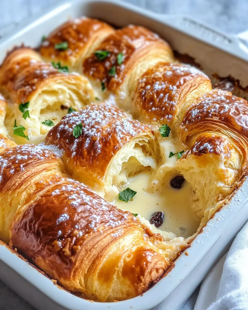 Delicious Buttery Croissant Bread Pudding food shot