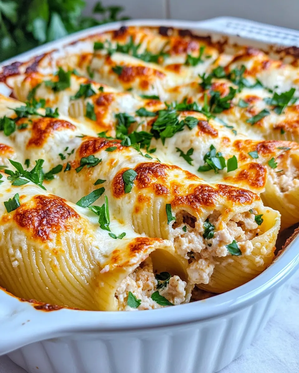 Easy Chicken Alfredo Stuffed Shells food shot