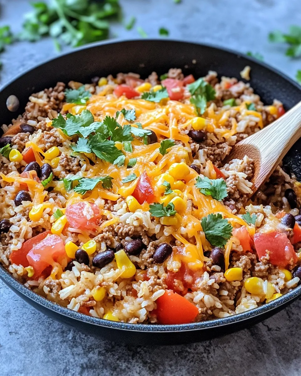Easy Delicious 20-Minute Taco Rice Skillet food shot