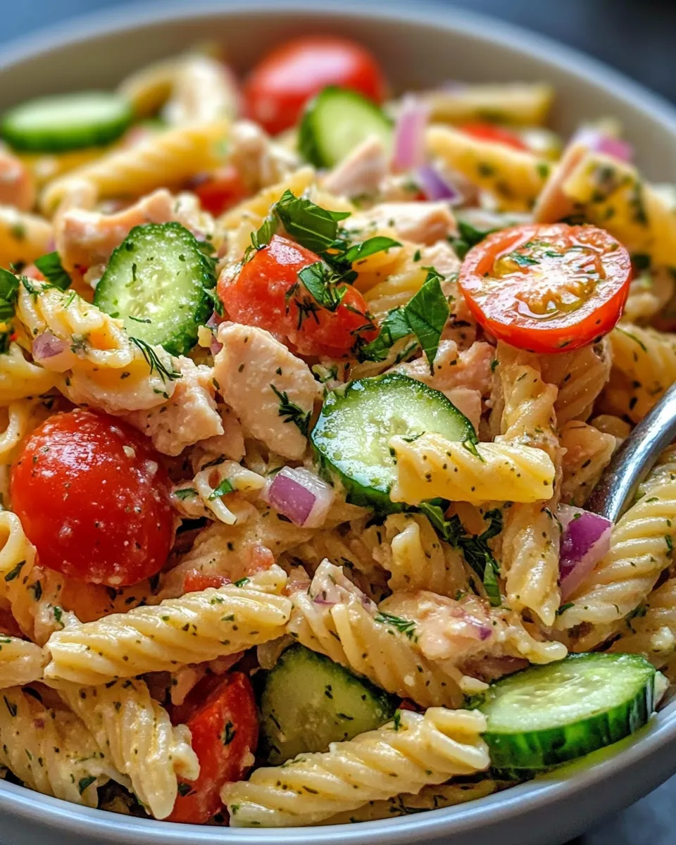 Easy Dill Pickle Pasta Salad food shot