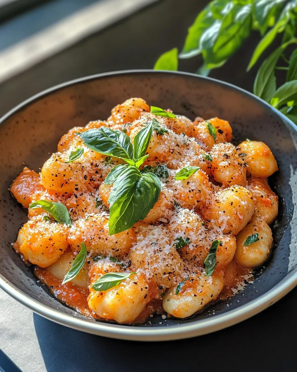 Easy Healthy Creamy Tomato Basil Gnocchi food shot