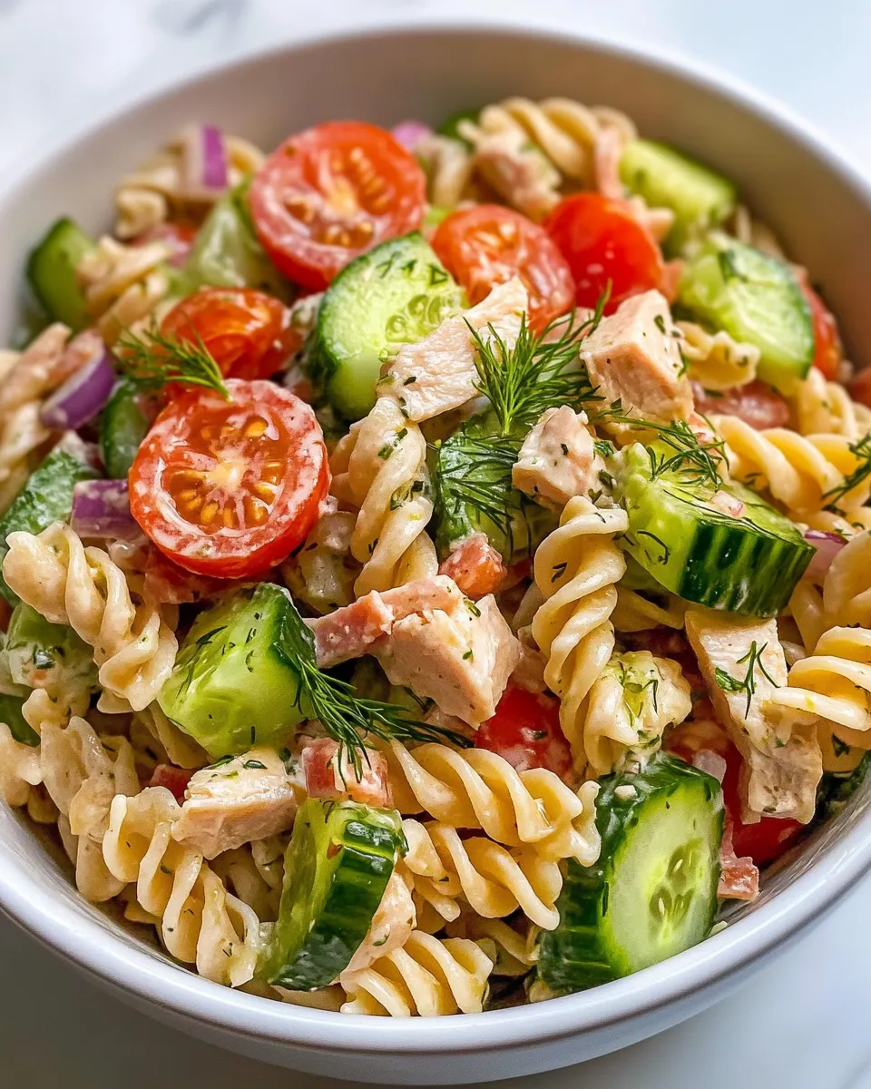 Easy Healthy Dill Pickle Pasta Salad recipe image