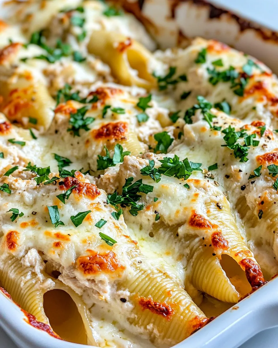 Tasty Homemade Chicken Alfredo Stuffed Shells dish photo
