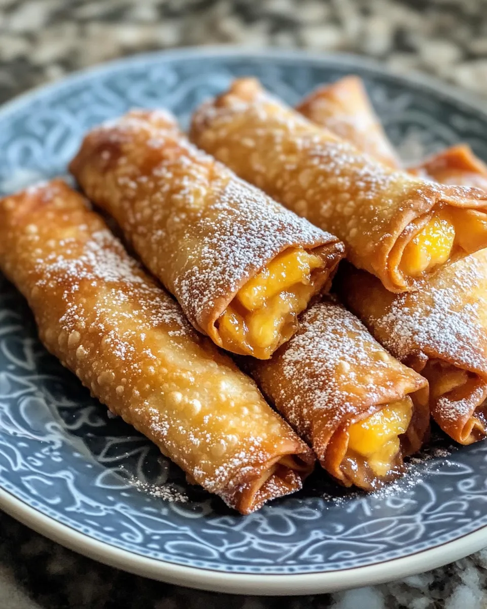 Delicious Peach Cobbler Egg Rolls plate image
