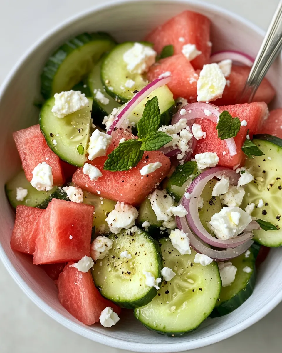 Homemade Quick Watermelon Cucumber Feta Salad recipe photo