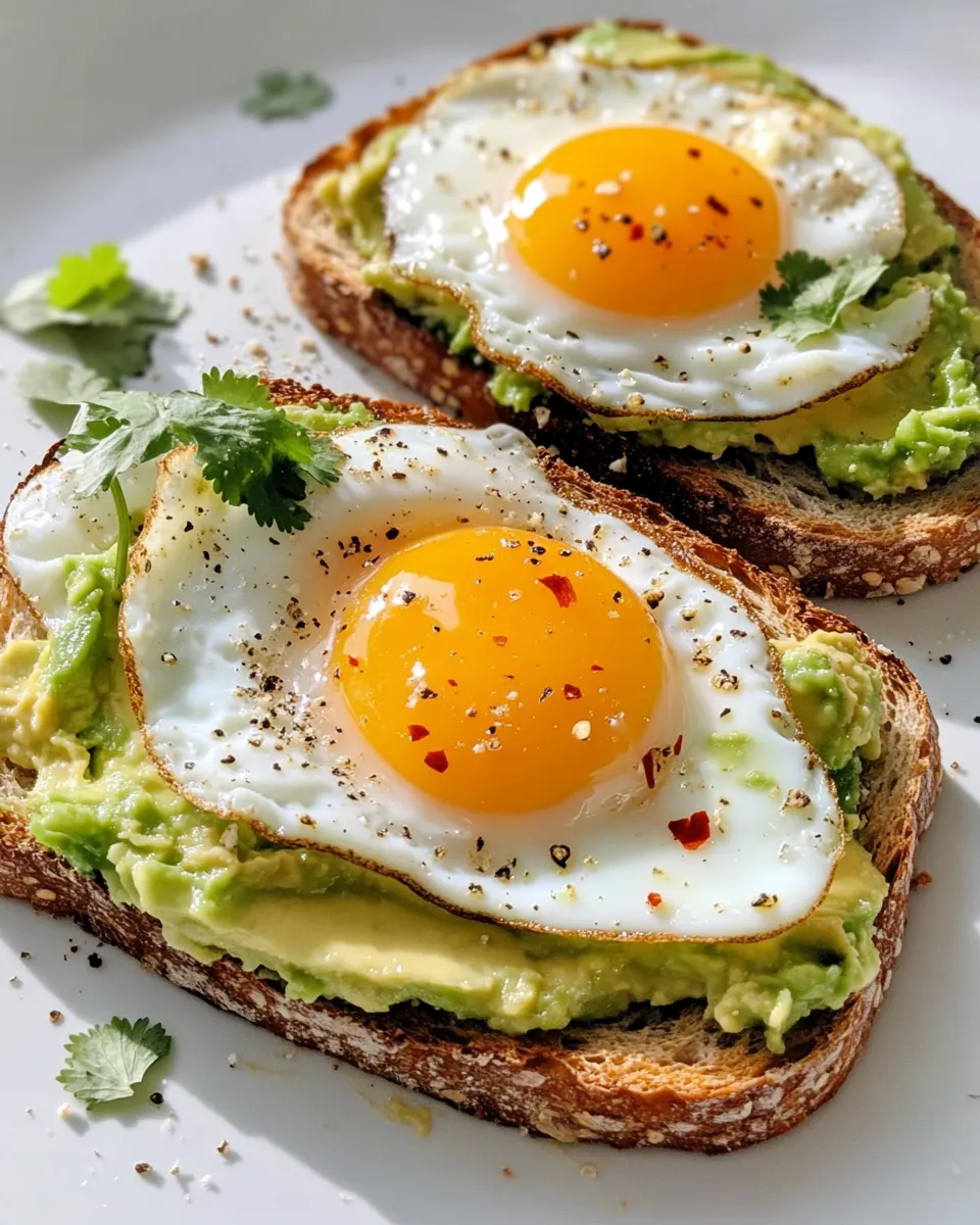 Classic Refreshing Avocado Toast with Fried Egg food shot