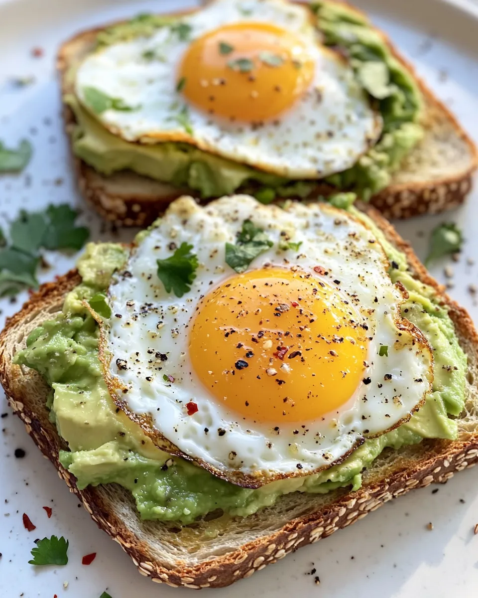 Delicious Refreshing Avocado Toast with Fried Egg plate image