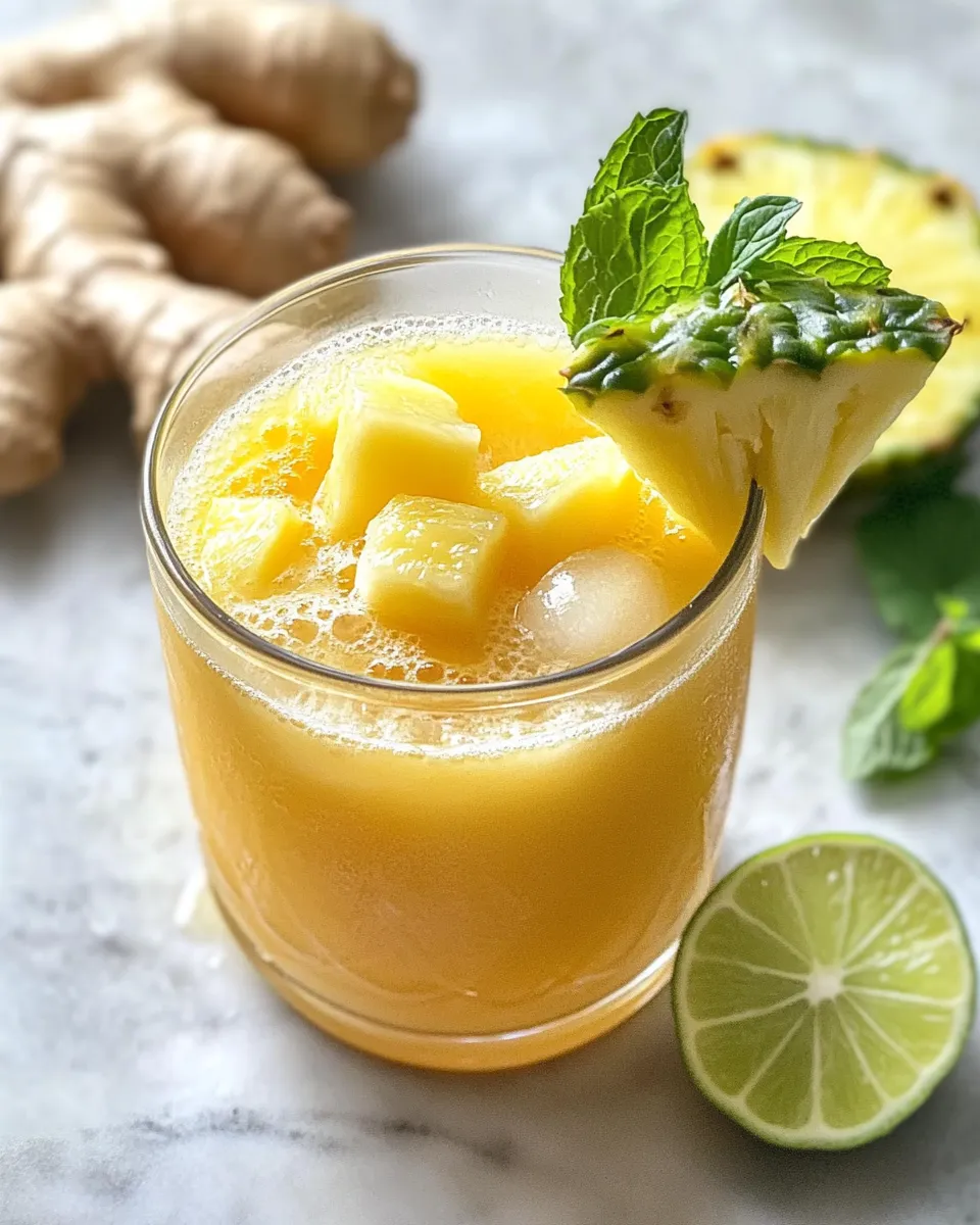 Delicious Refreshing Pineapple Ginger Detox Juice food shot
