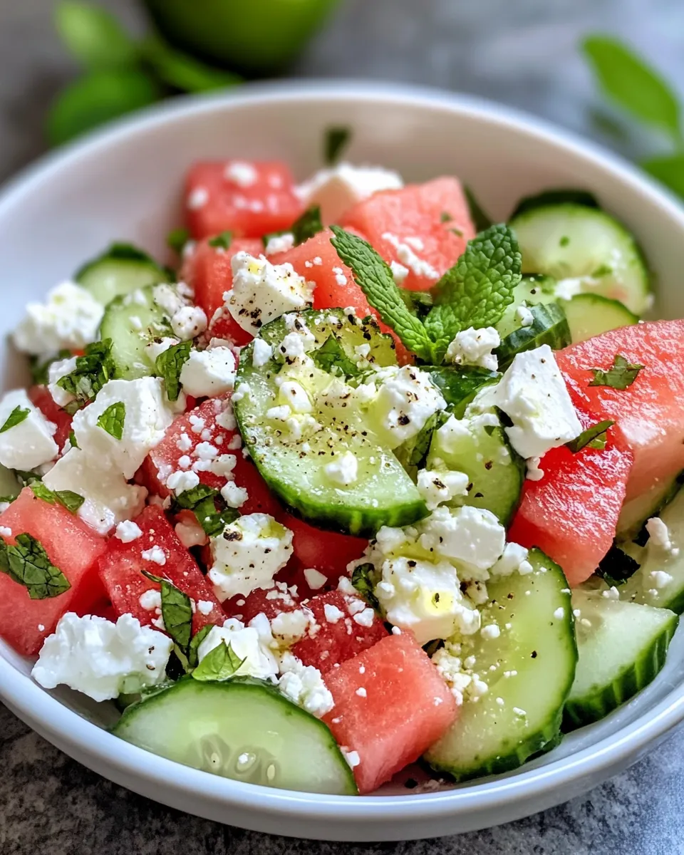 Delicious Refreshing Watermelon Cucumber Feta Salad dish photo