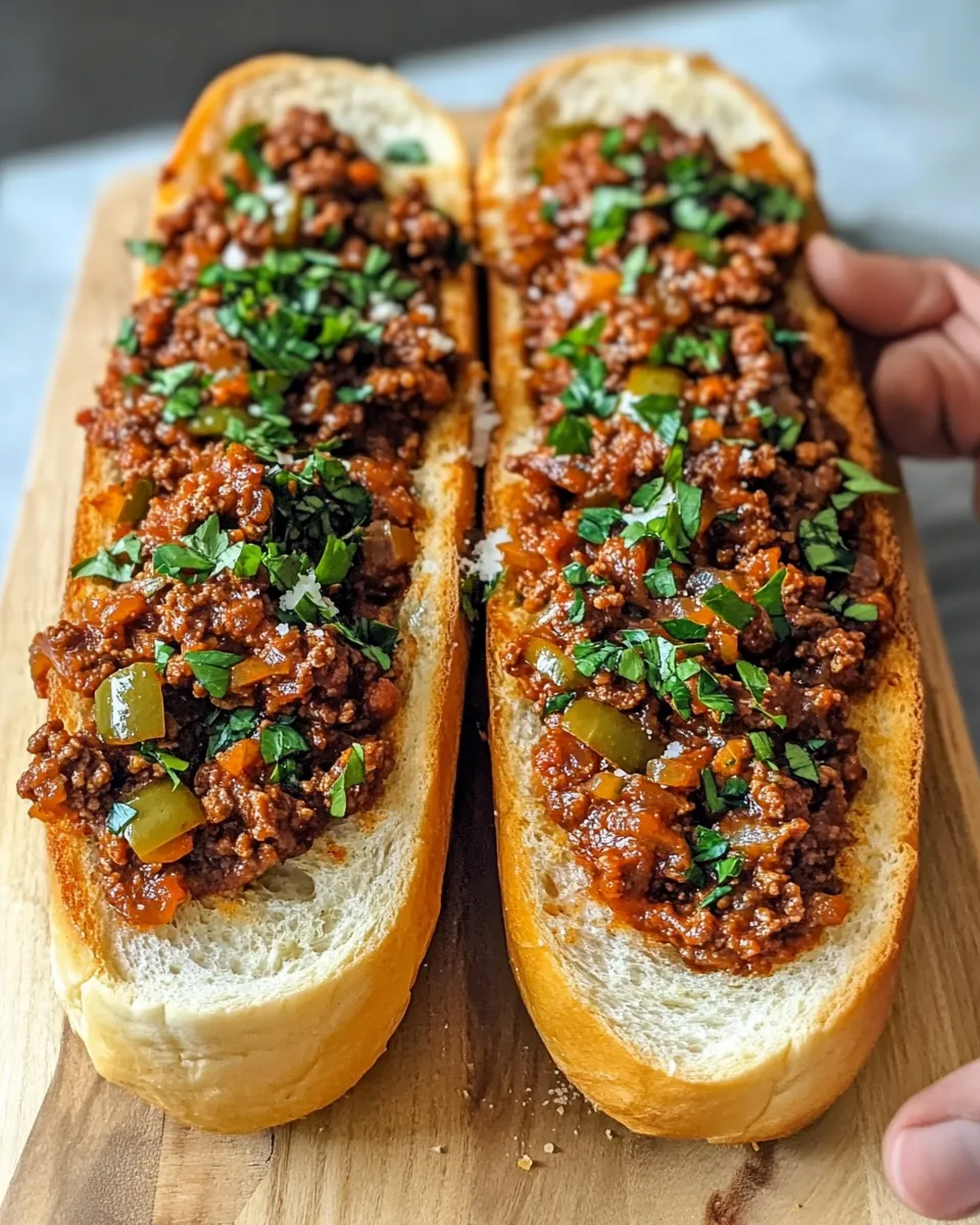 Delicious Simple Sloppy Joe French Bread food shot