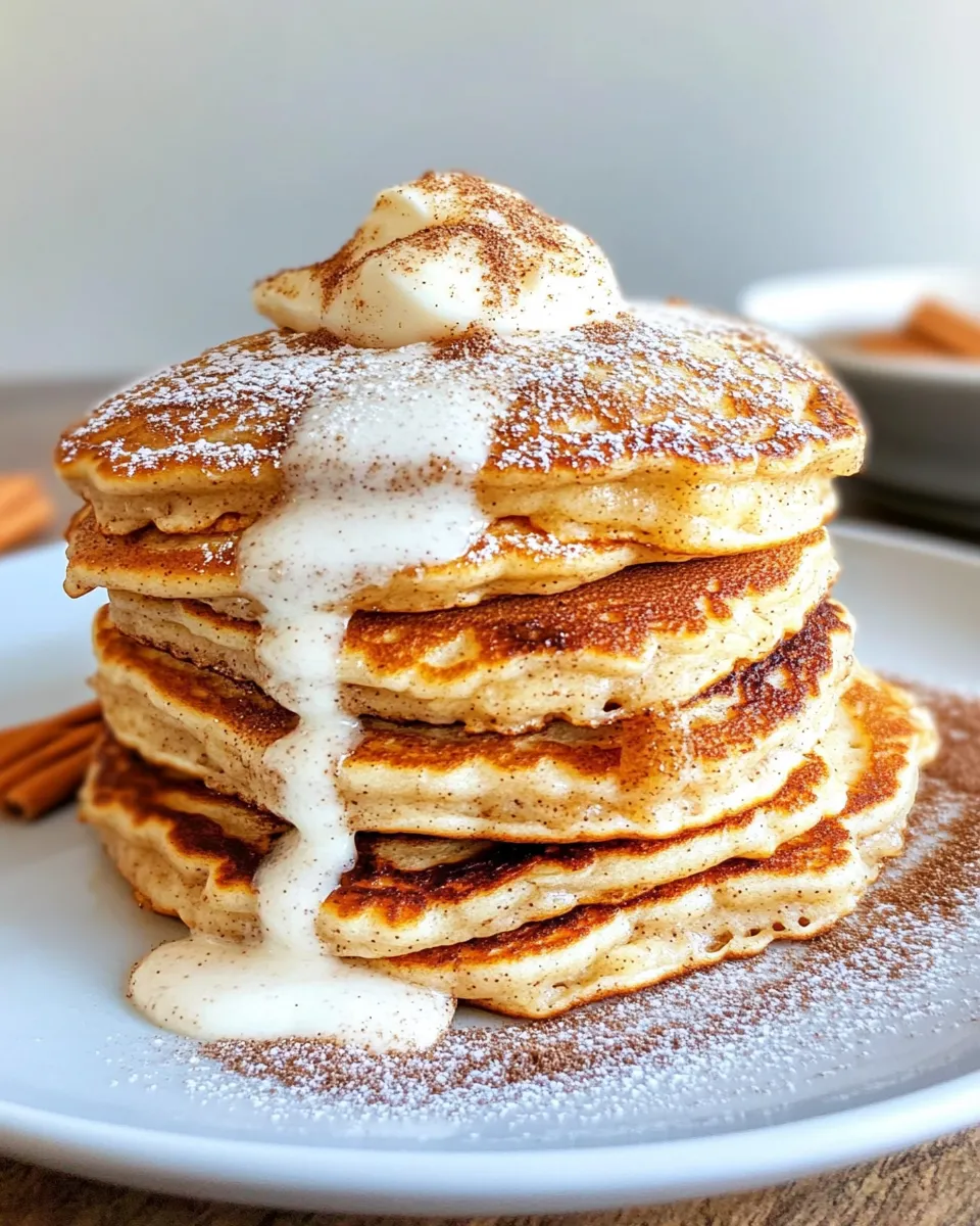 Easy Cinnamon Roll Pancakes food shot