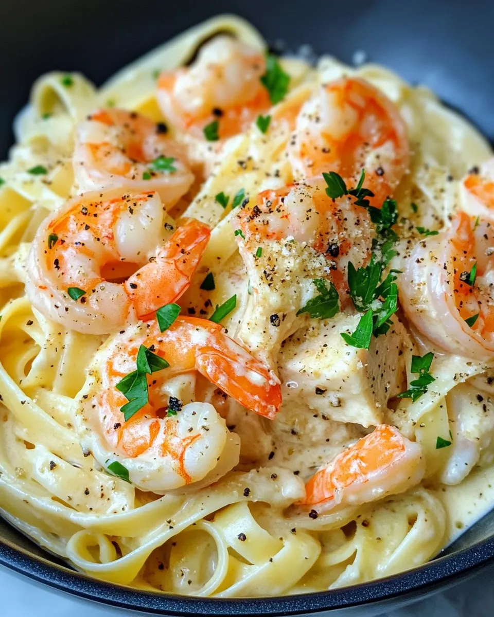 Easy Salmon And Shrimp Alfredo food shot