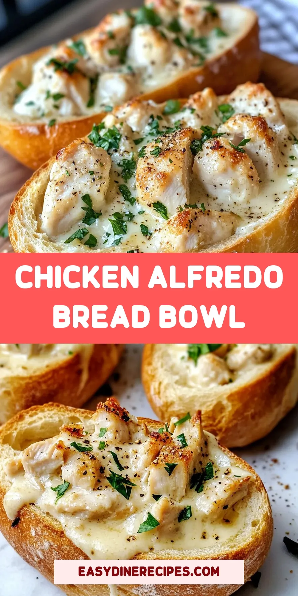 Chicken Alfredo Bread Bowl (Delicious & Delicious)