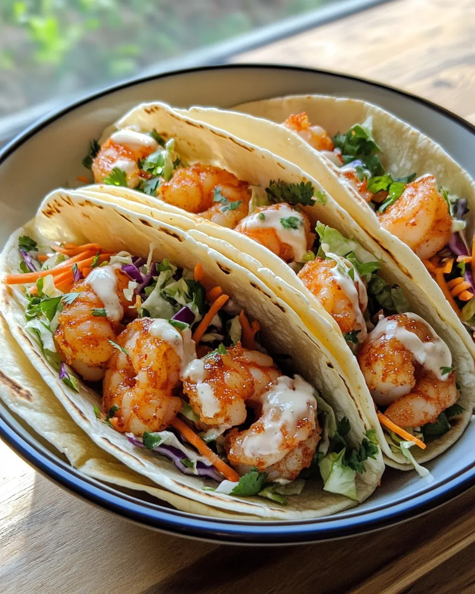 Fresh Bang Bang Shrimp Tacos with Lime Slaw food shot