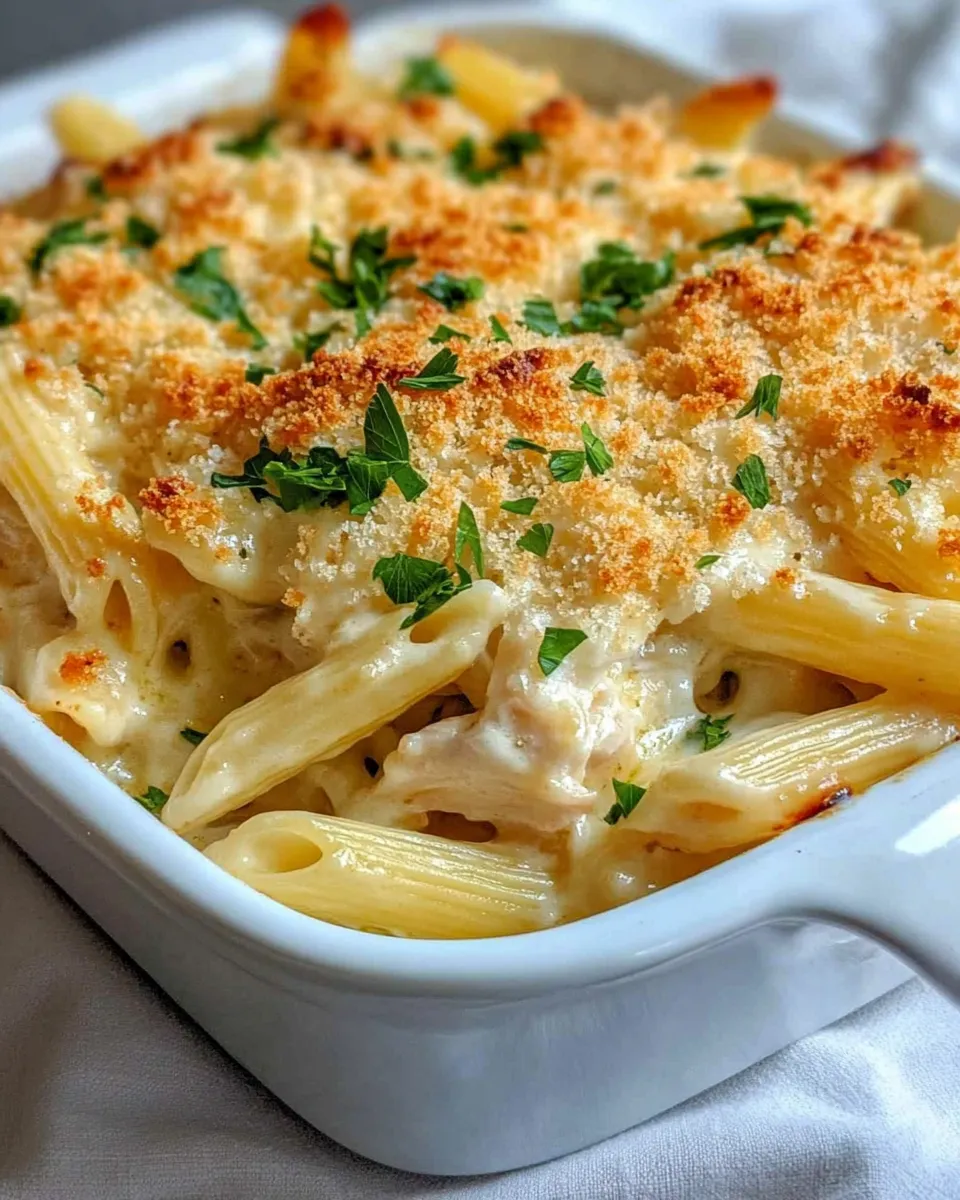 Homemade Baked Chicken Alfredo Penne Casserole photo