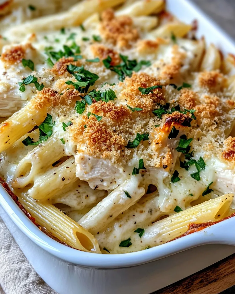 Easy Baked Chicken Alfredo Penne Casserole recipe photo
