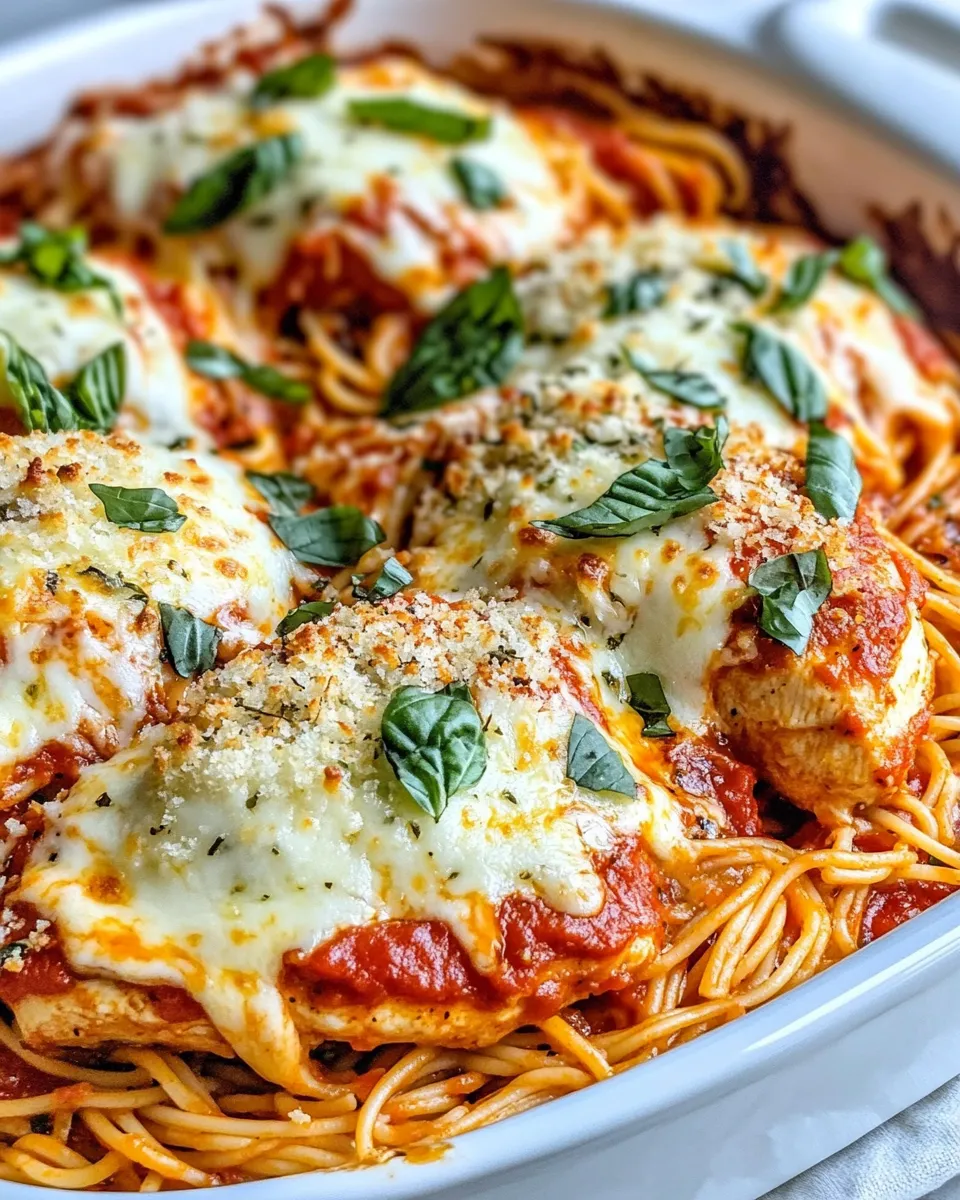 Quick Baked Chicken Parmesan Spaghetti food shot