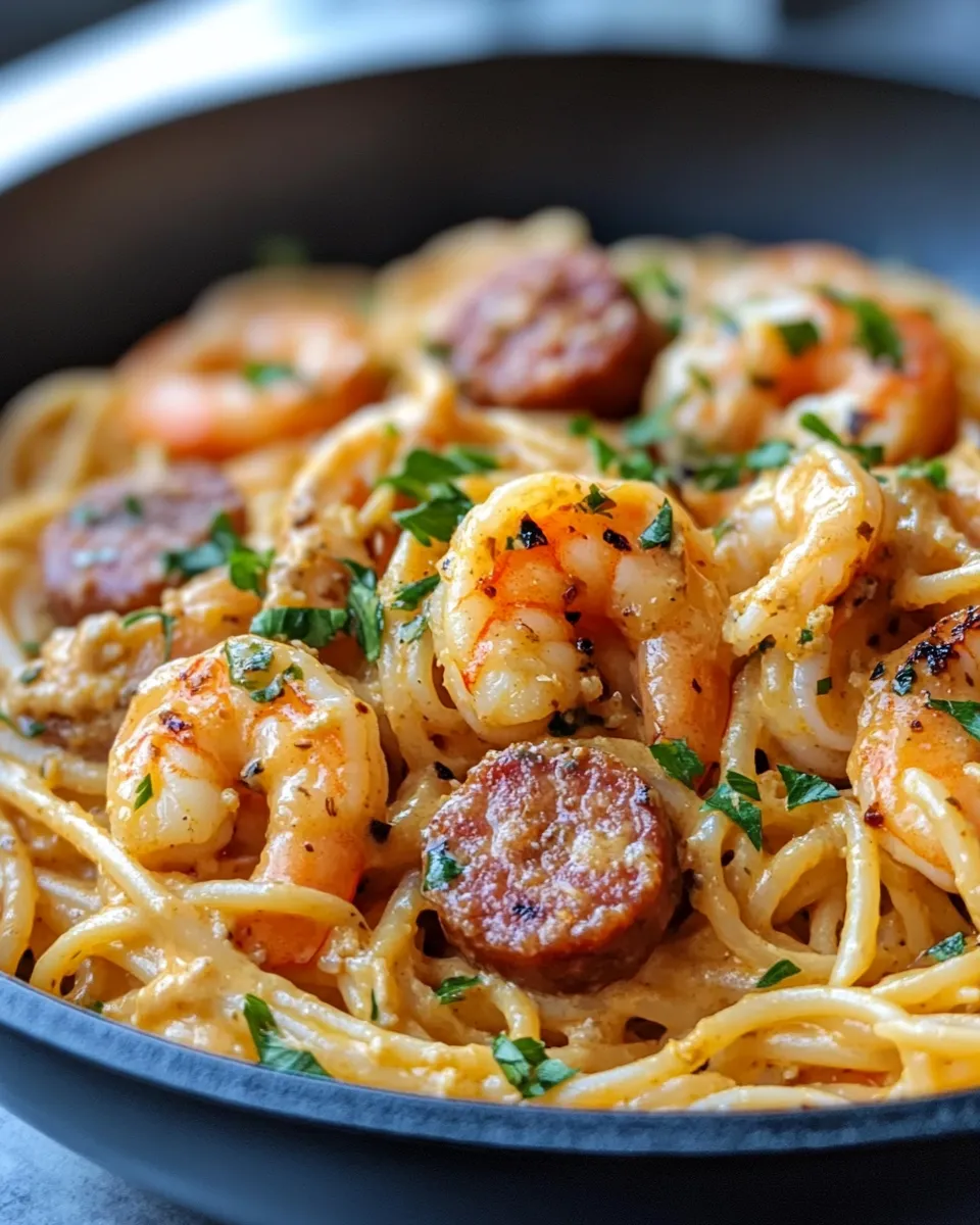 Homemade Cheesy Cajun Shrimp and Sausage Pasta recipe photo