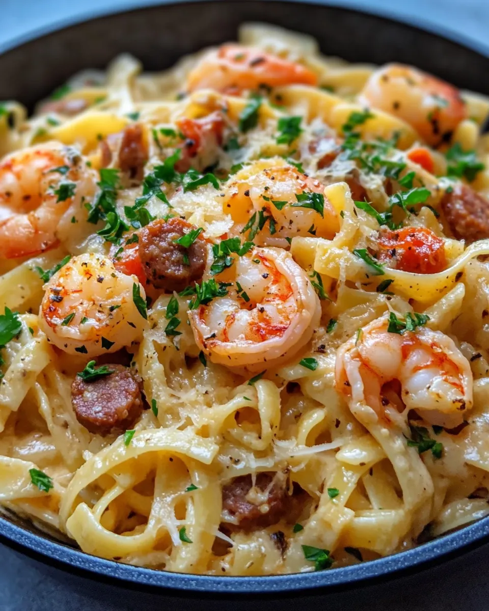Classic Cheesy Cajun Shrimp and Sausage Pasta dish photo