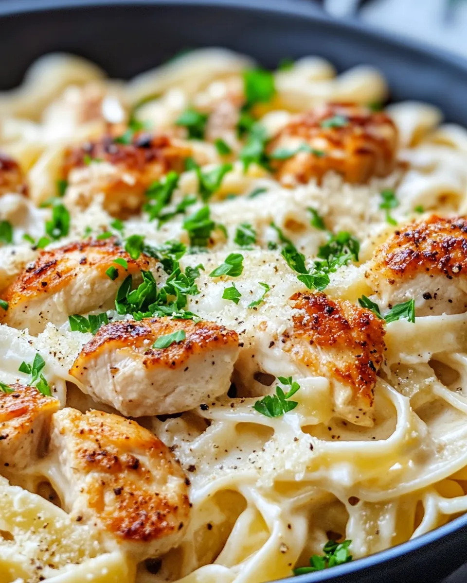 Homemade Cheesy Chicken Alfredo Pasta Skillet photo
