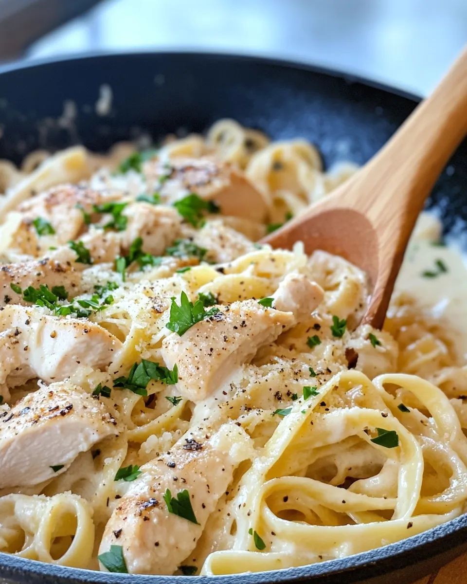 Easy Cheesy Chicken Alfredo Pasta Skillet recipe image