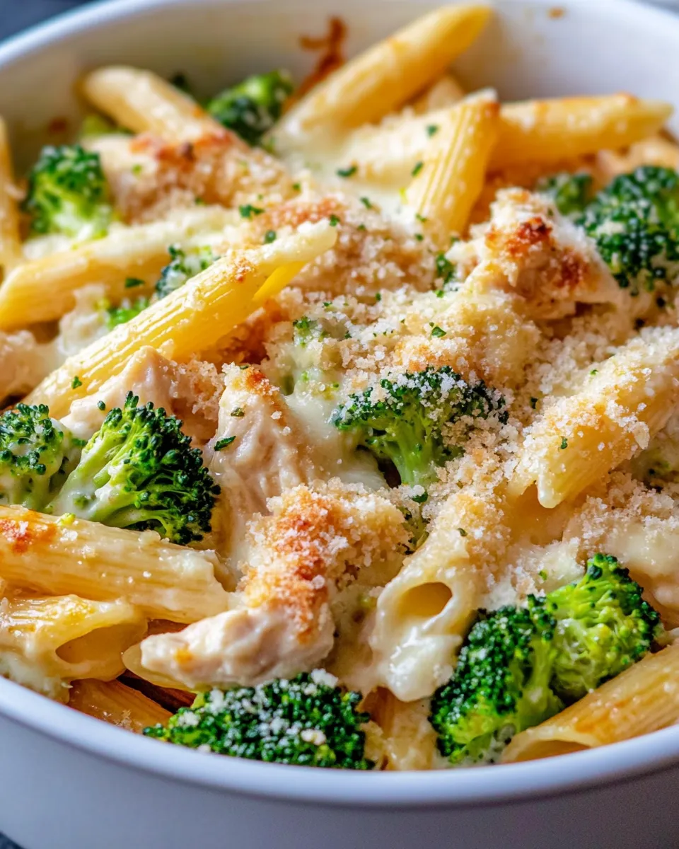 Easy Cheesy Chicken and Broccoli Penne Bake food shot