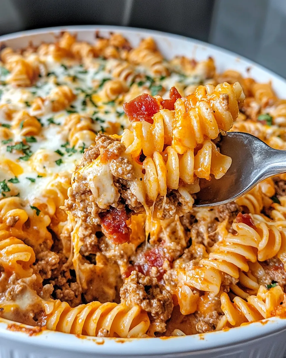 Easy Cheesy Rotel Pasta Bake food shot