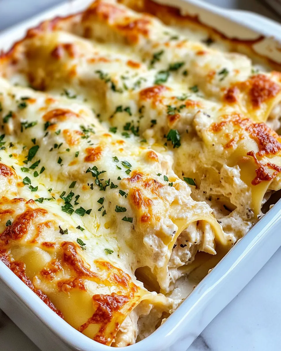 Easy Chicken Alfredo Lasagna Roll-Ups food shot