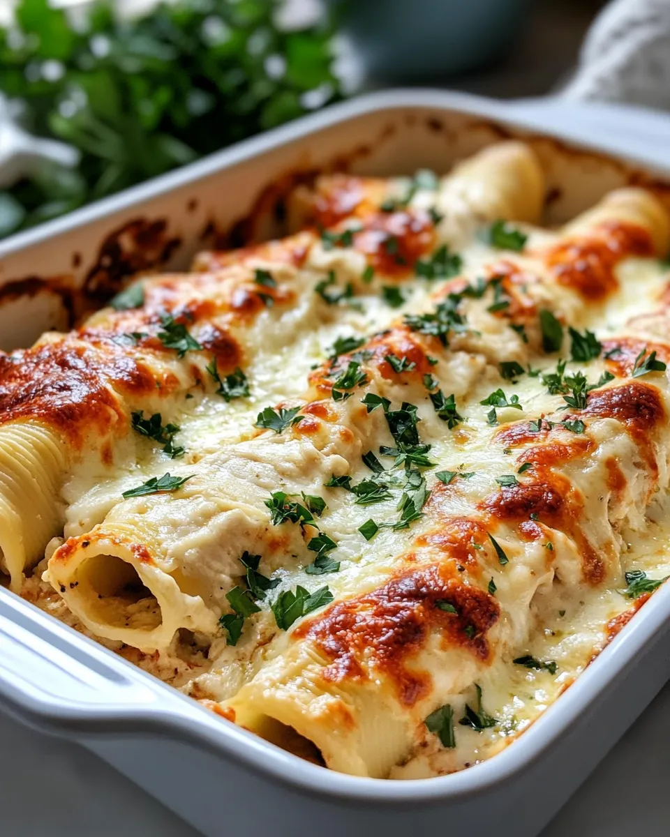 Classic Chicken Alfredo Stuffed Manicotti dish photo