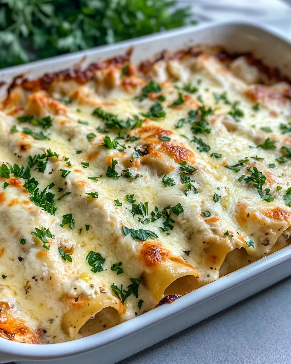 Easy Chicken Alfredo Stuffed Manicotti food shot