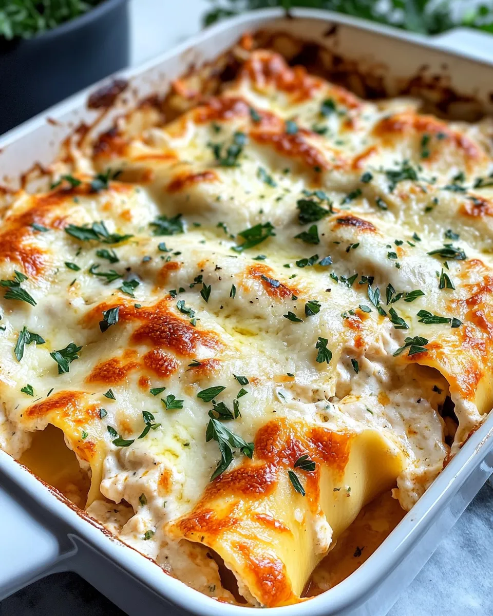 Delicious Chicken Alfredo Stuffed Manicotti plate image