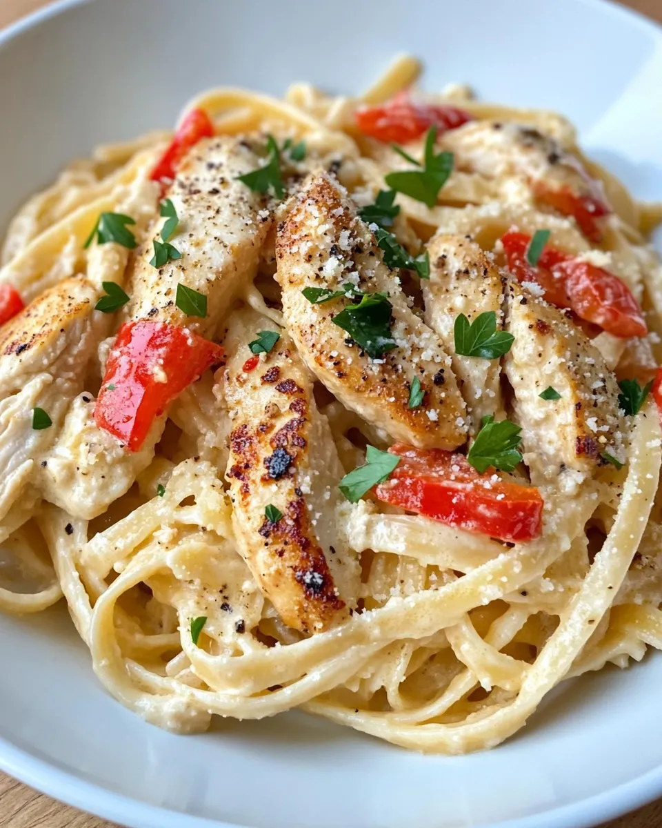 Homemade Chicken Alfredo with Roasted Red Peppers photo