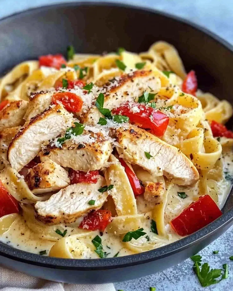 Classic Chicken Alfredo with Roasted Red Peppers image