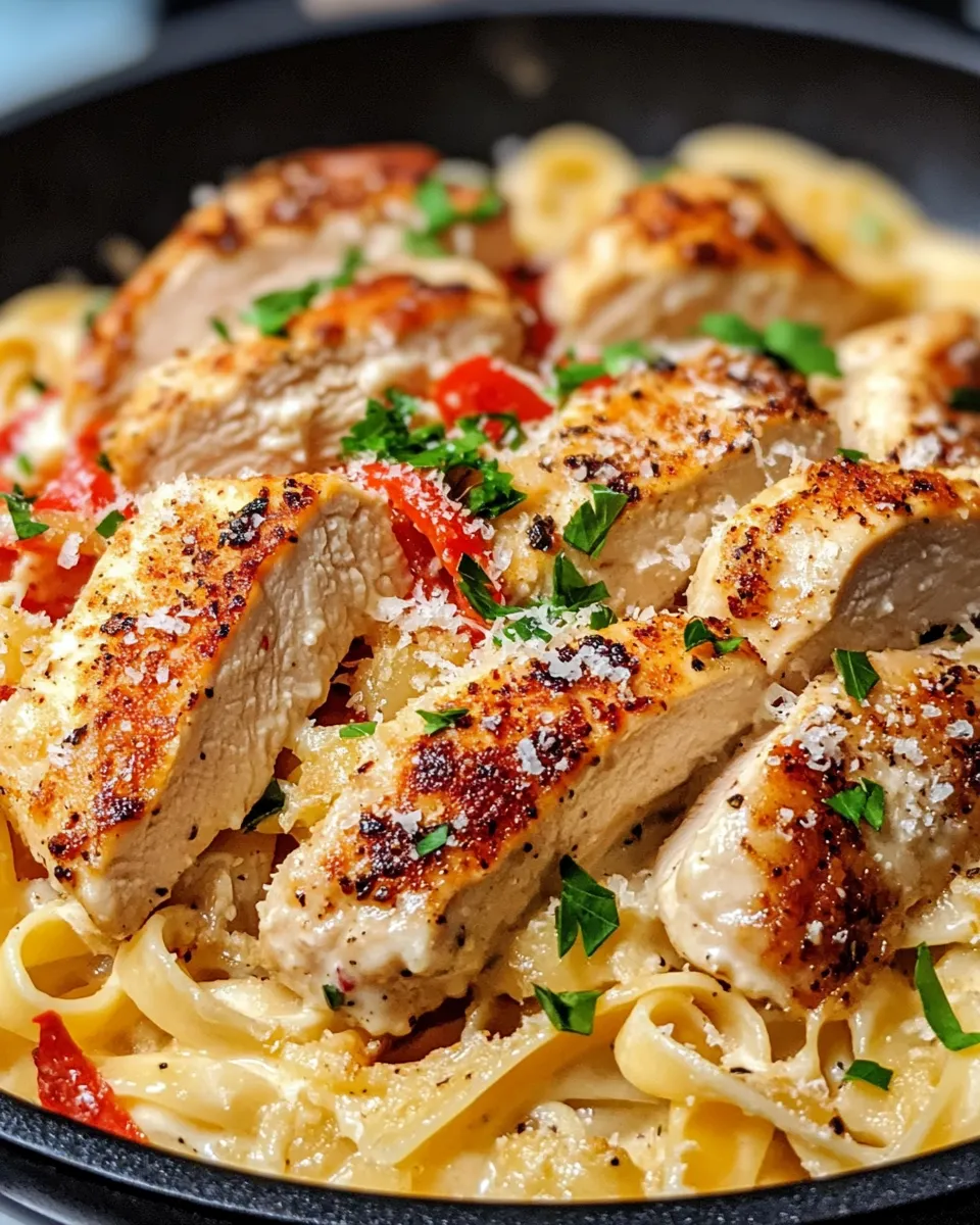 Easy Chicken Alfredo with Roasted Red Peppers recipe photo