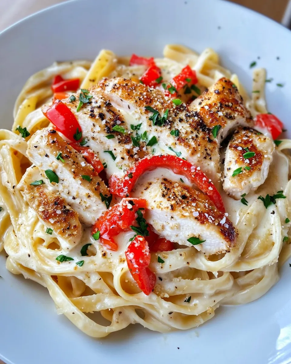 Delicious Chicken Alfredo with Roasted Red Peppers dish photo