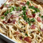 Homemade Creamy Bacon Alfredo Pasta Bake photo