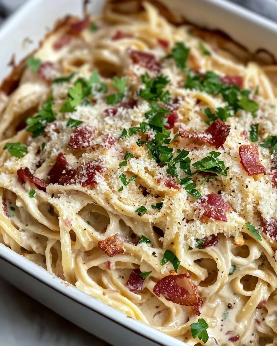Homemade Creamy Bacon Alfredo Pasta Bake photo