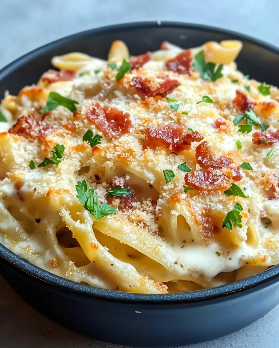 Delicious Creamy Bacon Alfredo Pasta Bake dish photo