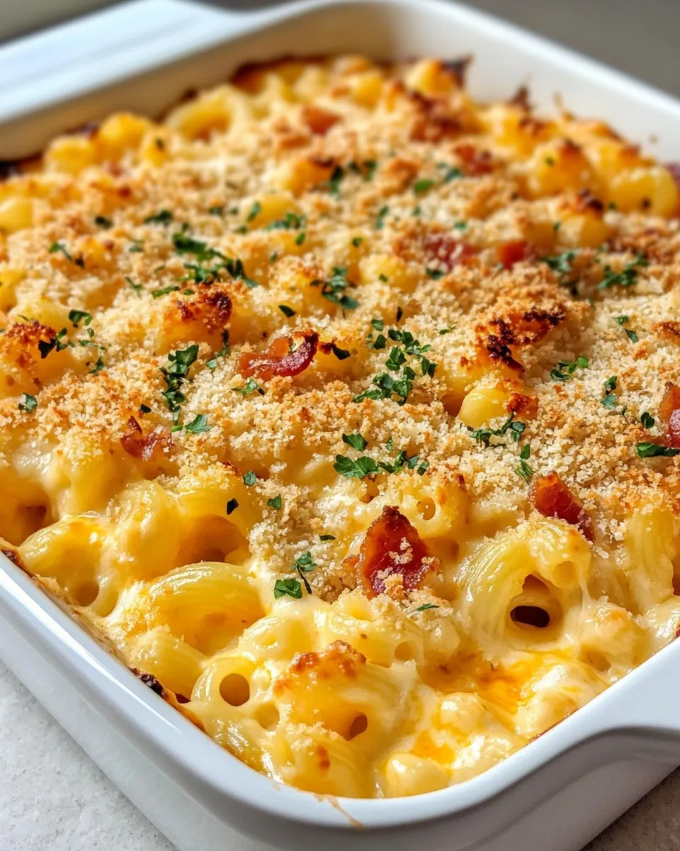 Easy Creamy Bacon Mac and Cheese Bake food shot
