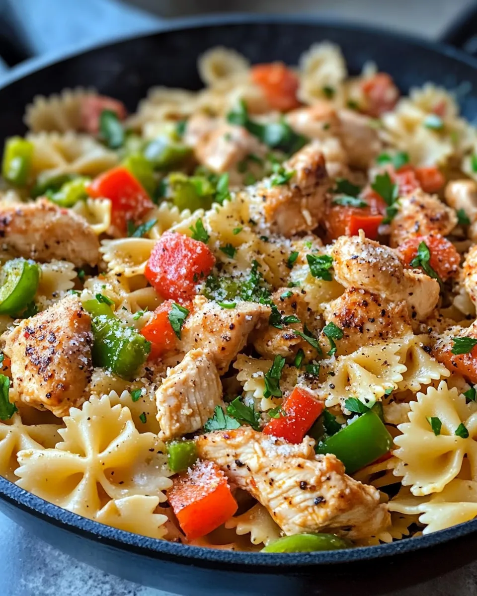 Homemade Creamy Cajun Chicken Bowtie Pasta Skillet photo
