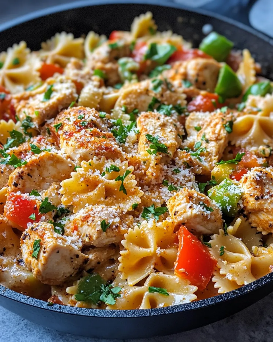 Delicious Creamy Cajun Chicken Bowtie Pasta Skillet dish photo