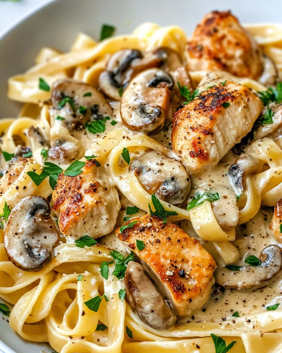 Easy Creamy Chicken Marsala Pasta food shot