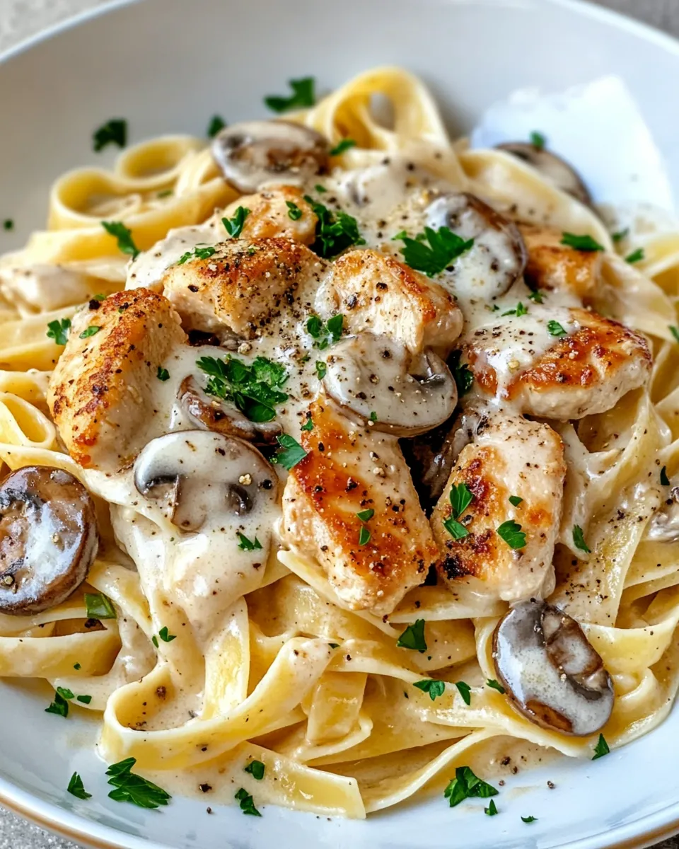 Delicious Creamy Chicken Marsala Pasta plate image