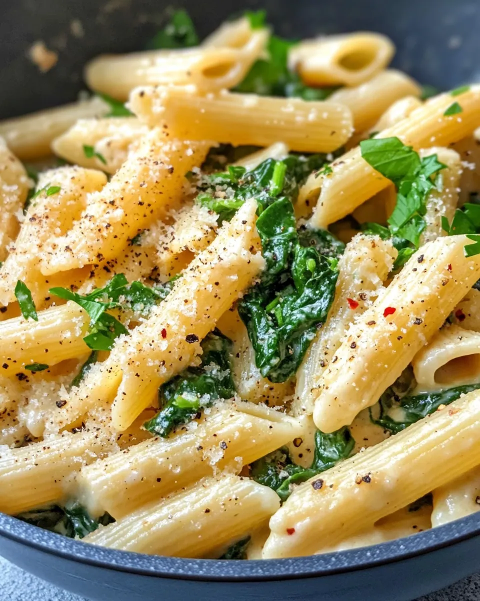 Homemade Creamy Garlic Spinach Penne recipe photo
