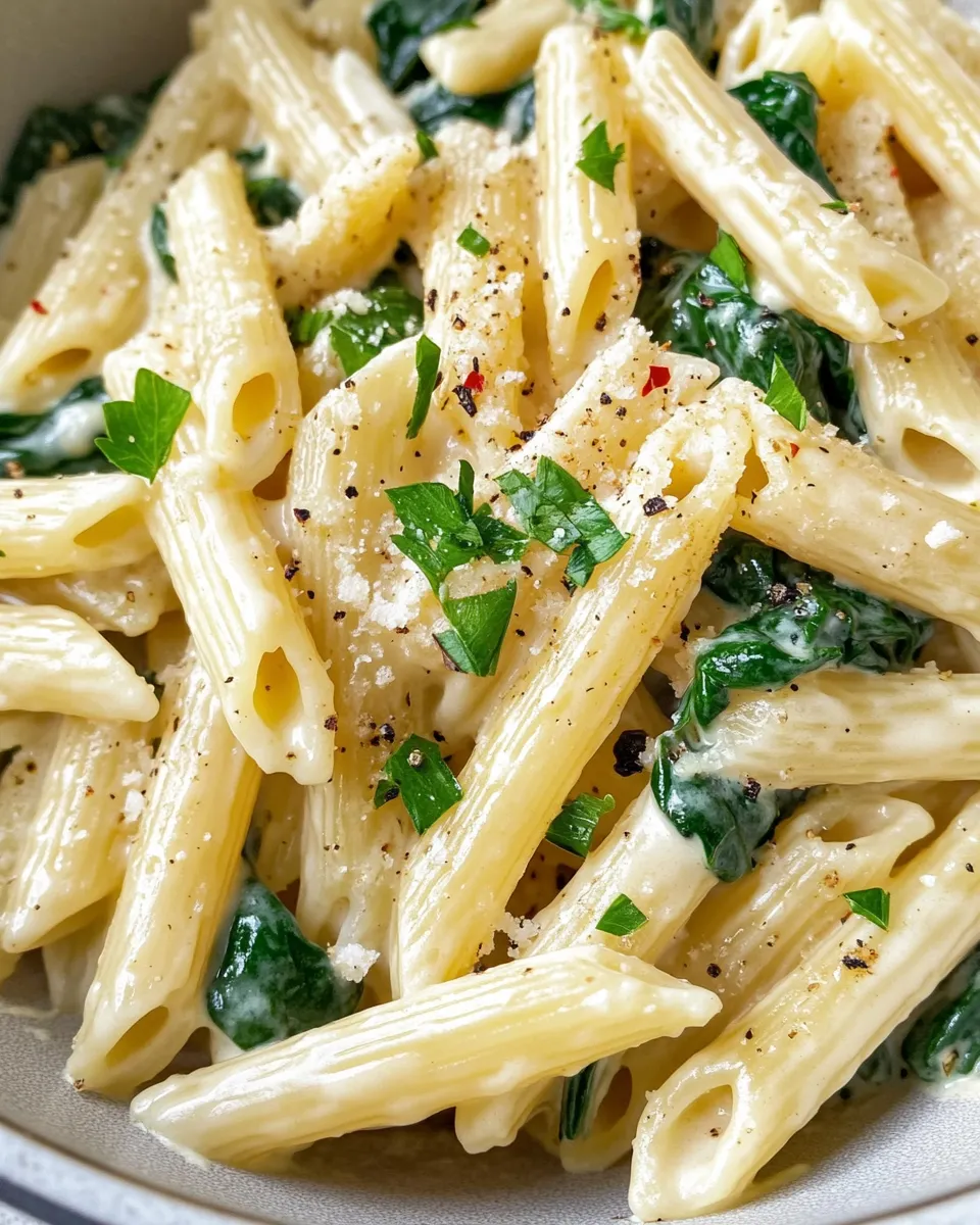 Classic Creamy Garlic Spinach Penne dish photo