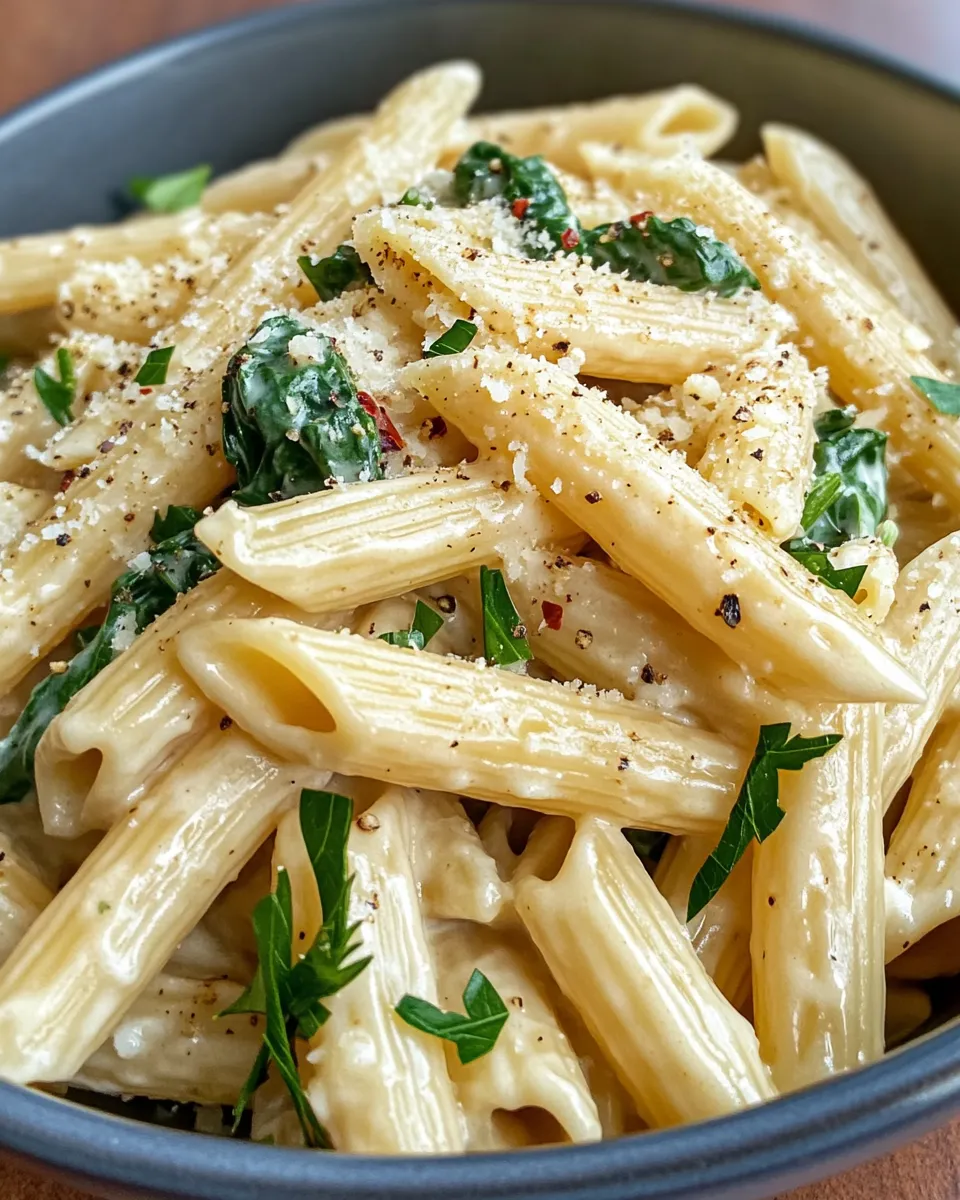 Delicious Creamy Garlic Spinach Penne picture