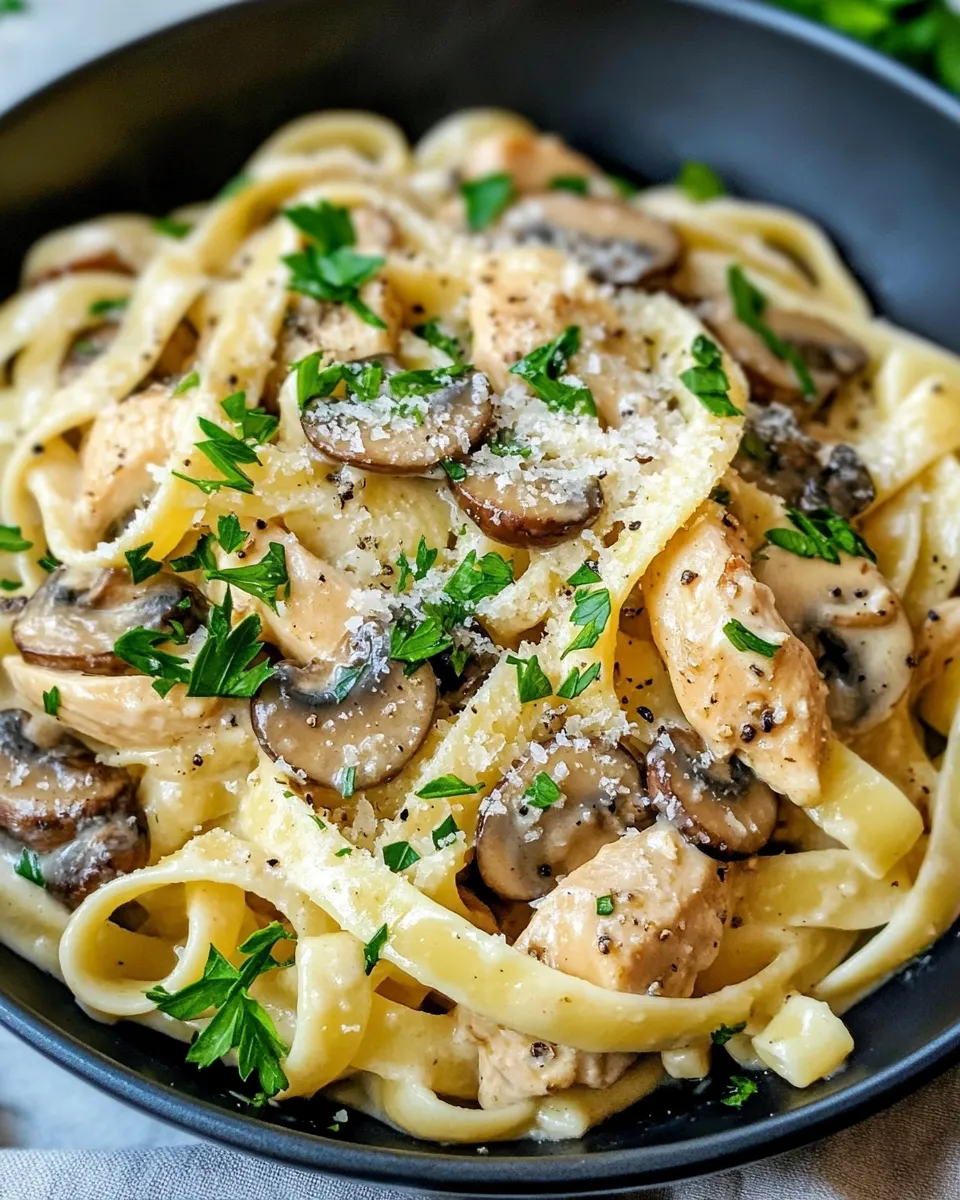Delicious Creamy Mushroom Garlic Chicken Pasta dish photo
