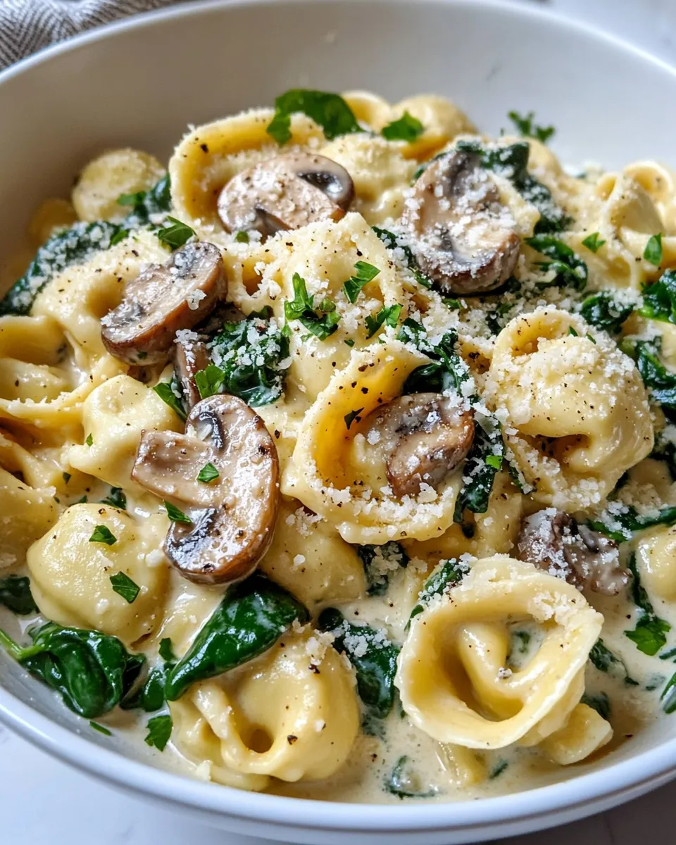 Homemade Creamy Mushroom Spinach Tortellini recipe photo