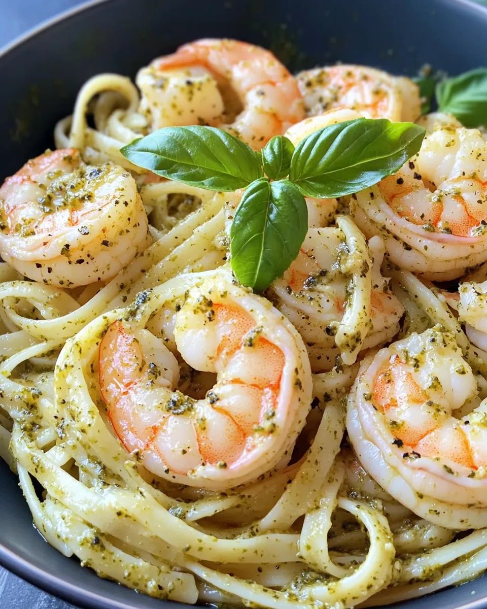 Homemade Creamy Pesto Shrimp Linguine recipe photo